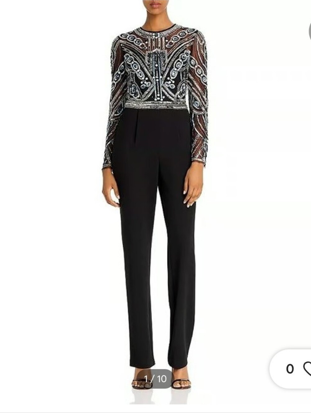 Aidan Mattox Black Beaded Sequin Long Sleeve Jumpsuit